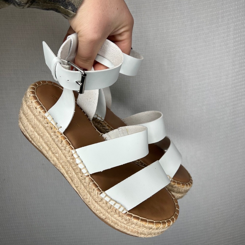 The Drop White Leather Espadrille Platform Wedge Sandals Ankle Strap Size 6
